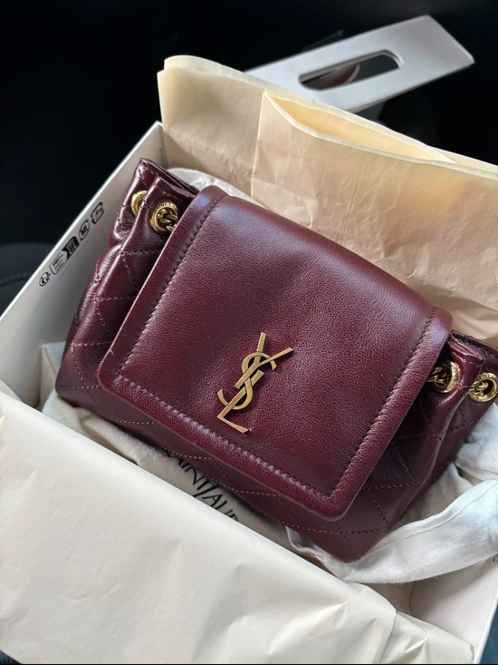 Saint Laurent Handbags - Saint Laurent Wine Red Quilted Leather Mini Shoulder Bag with Gold YSL